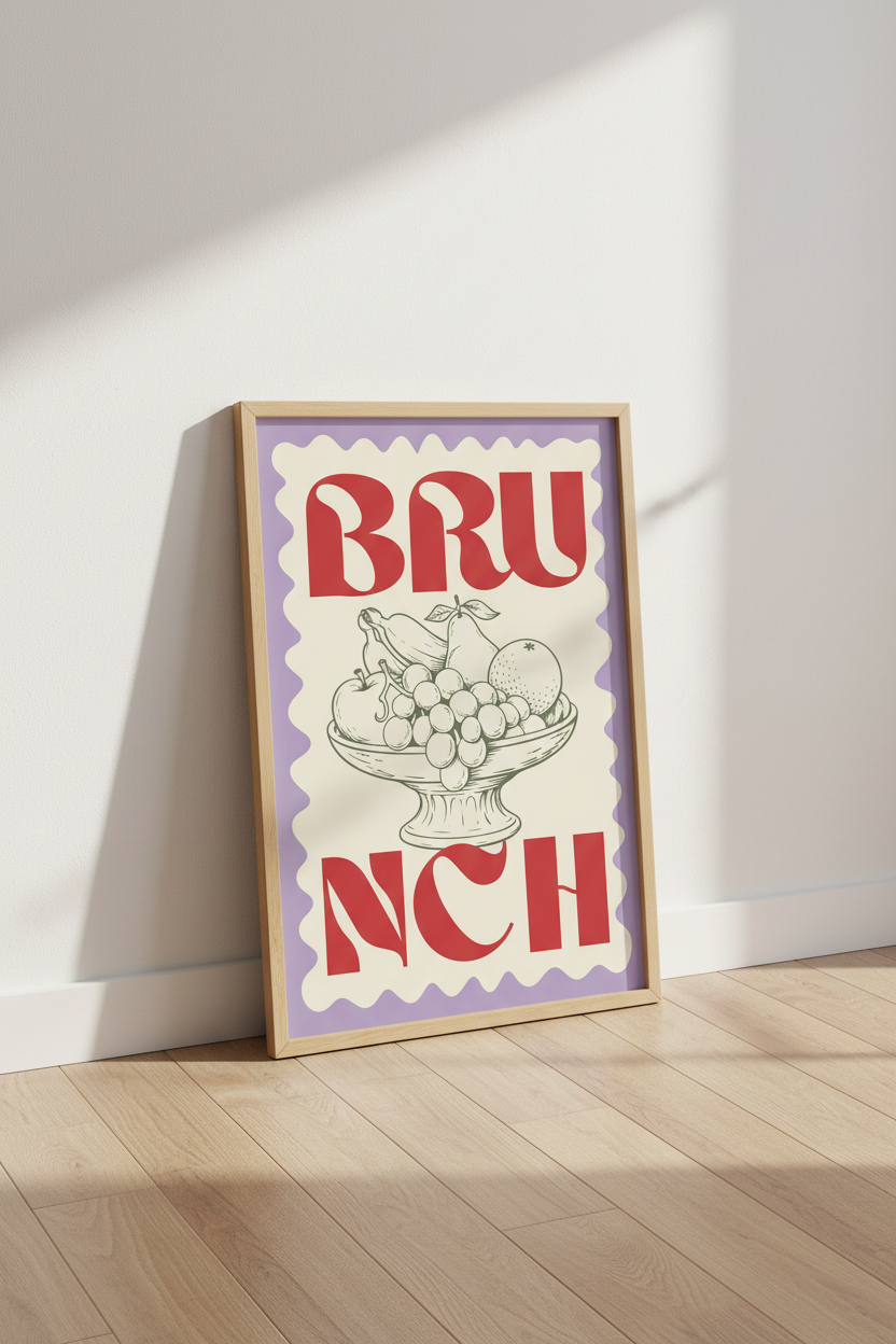 Brunch Fruit Bowl Wall Art | Retro Kitchen Decor | Lavender Pastel Poster