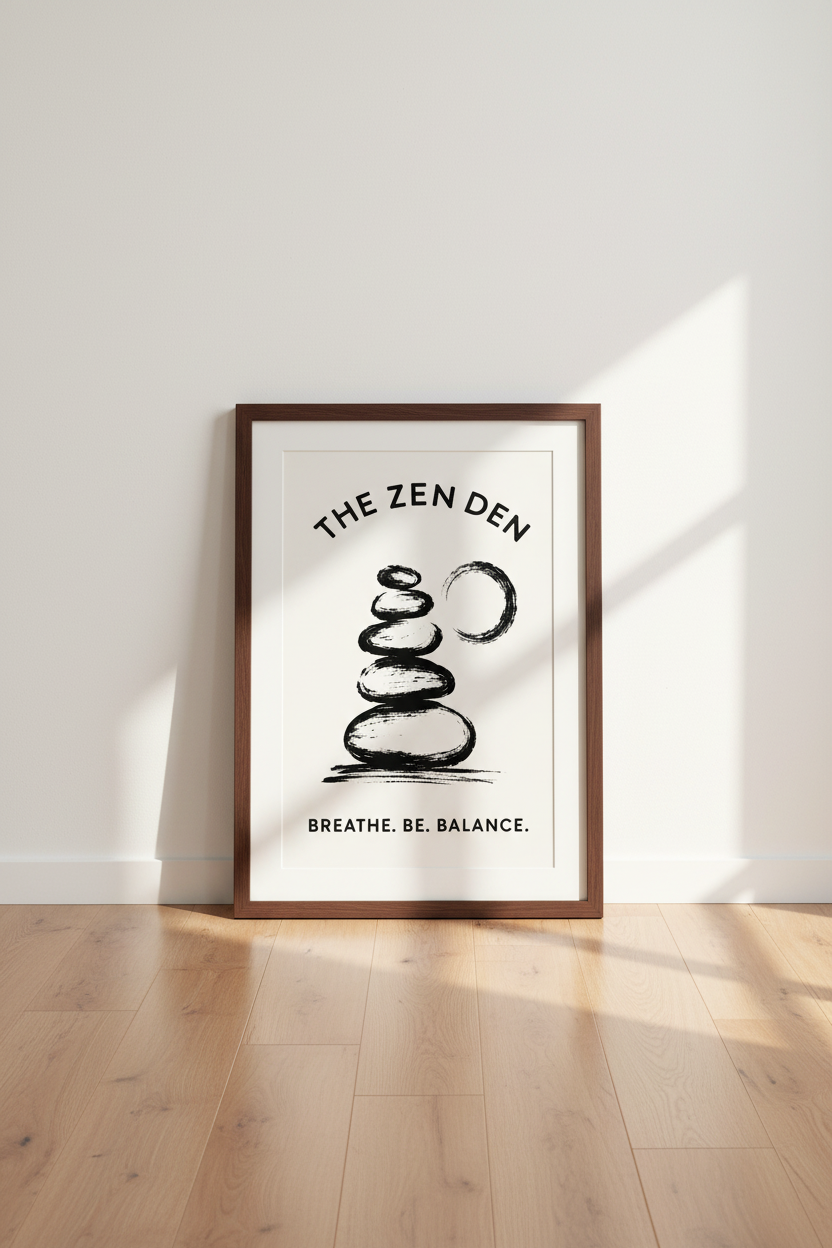 The Zen Den Wall Art | Minimalist Yoga Stones Print, Meditation Room Gift
