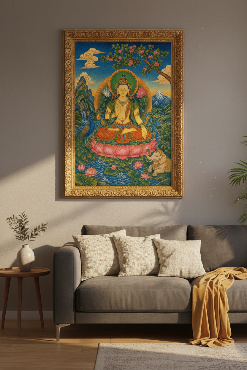 Tibetan Buddha statue Wall Art Print | Living Room Decor | Vibrant Poster