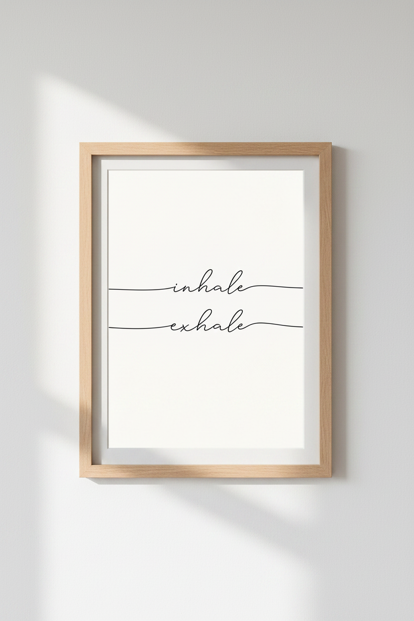 Inhale Exhale Wall Art | Minimalist Script Poster | Yoga Zen Room Decor
