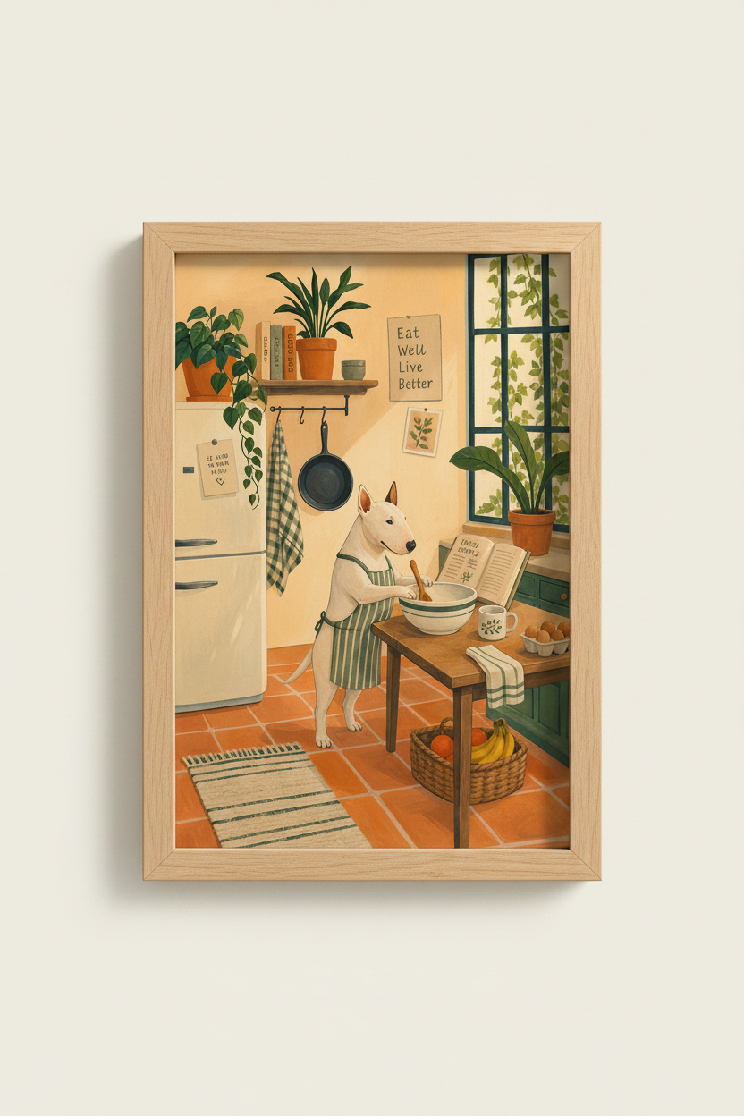 Dog Kitchen Wall Art print | Bull Terrier Chef Poster, Farmhouse Kitchen Decor
