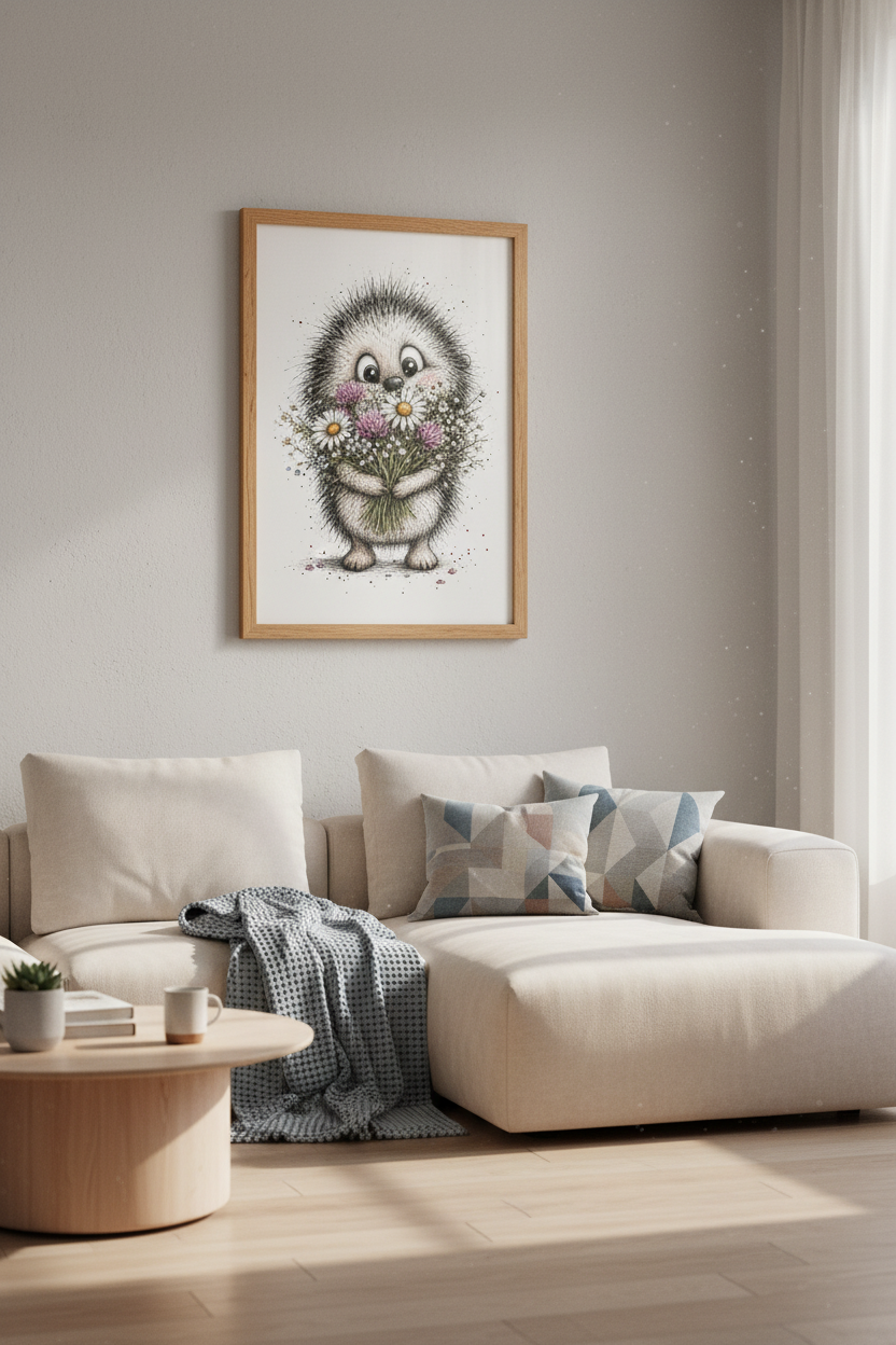 Hedgehog with Flowers Wall Art | Nursery Decor | Whimsical Animal Poster