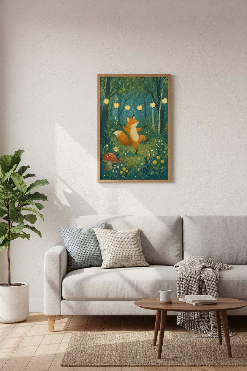 Whimsical Dancing Fox | Forest Nursery Wall Art, Storybook Nature Decor