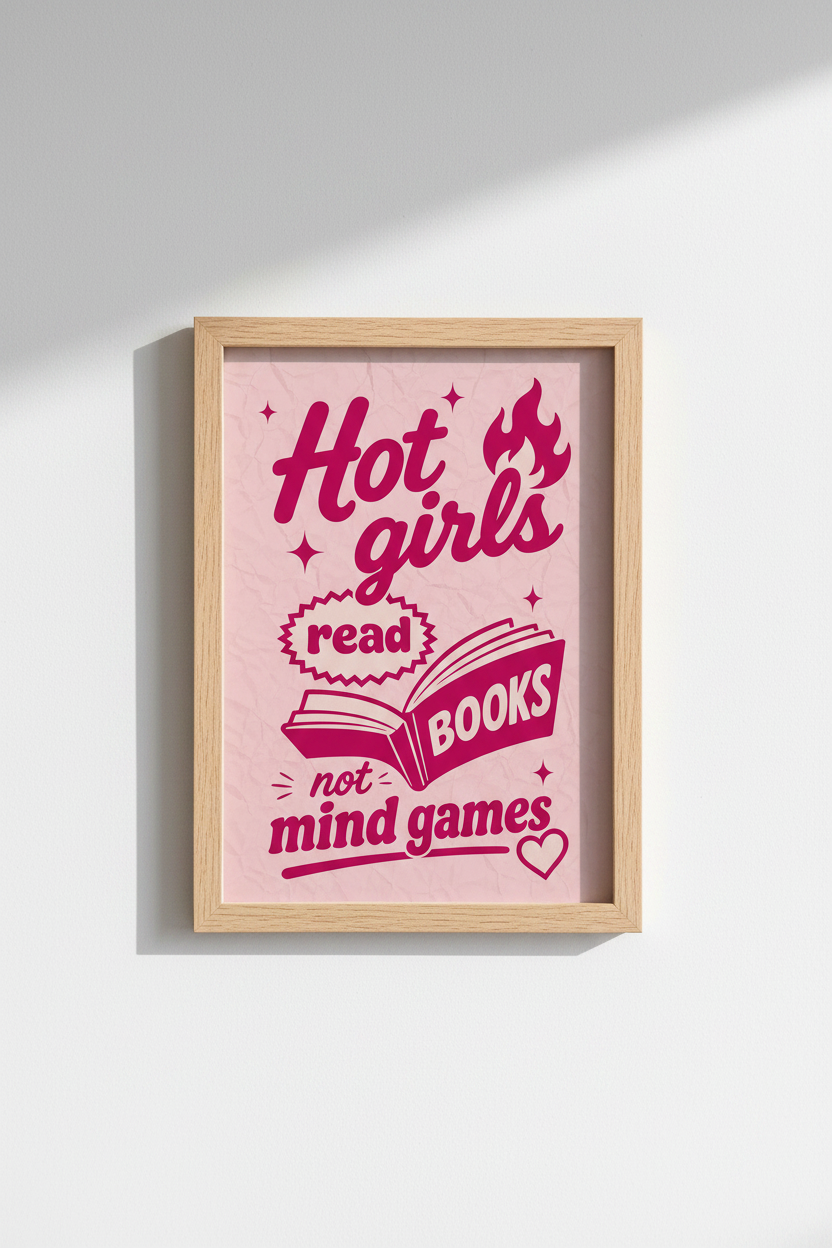 Coquette Reading Poster | Pink Retro Book Lover Wall Art | Trendy Bedroom Decor