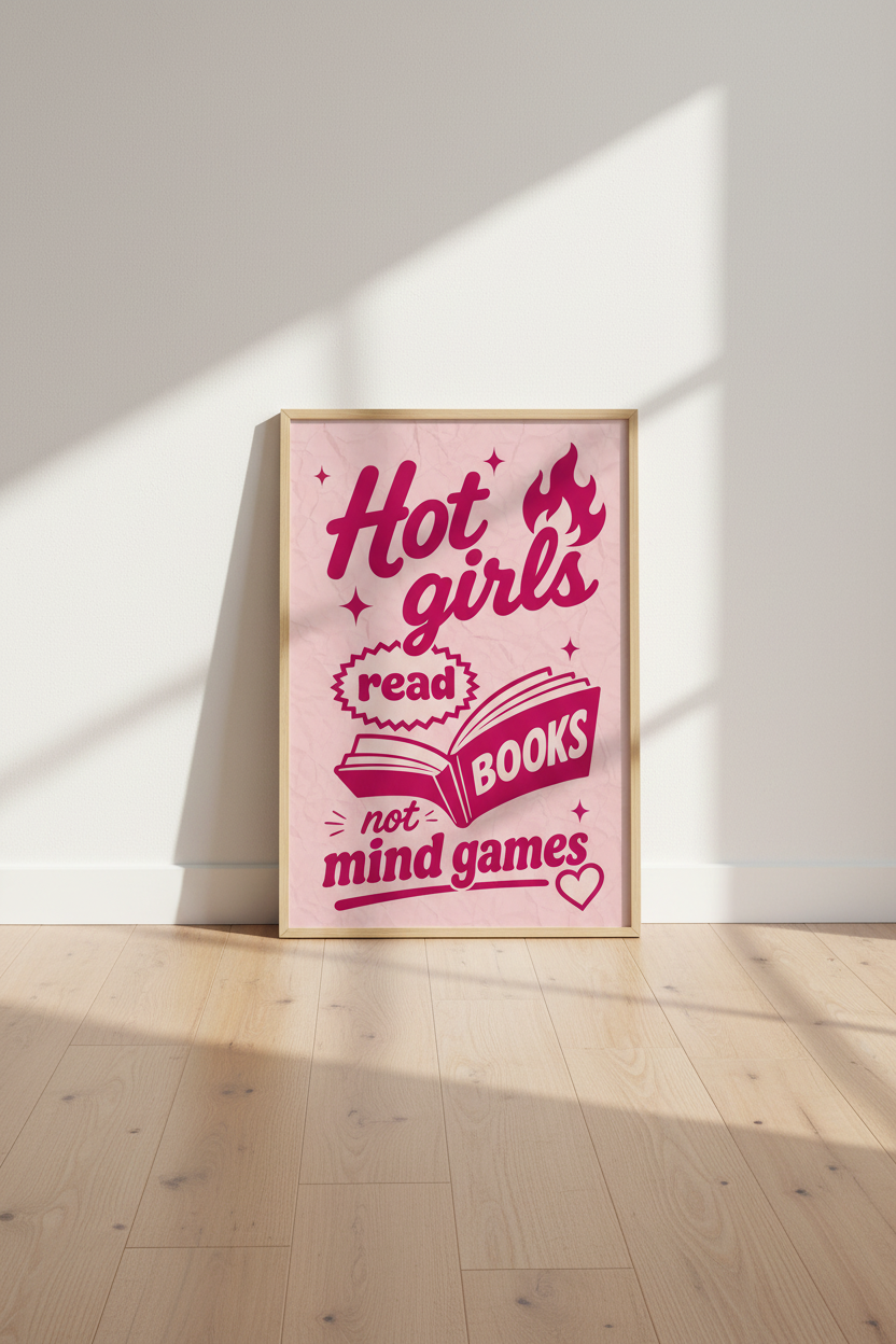 Coquette Reading Poster | Pink Retro Book Lover Wall Art | Trendy Bedroom Decor