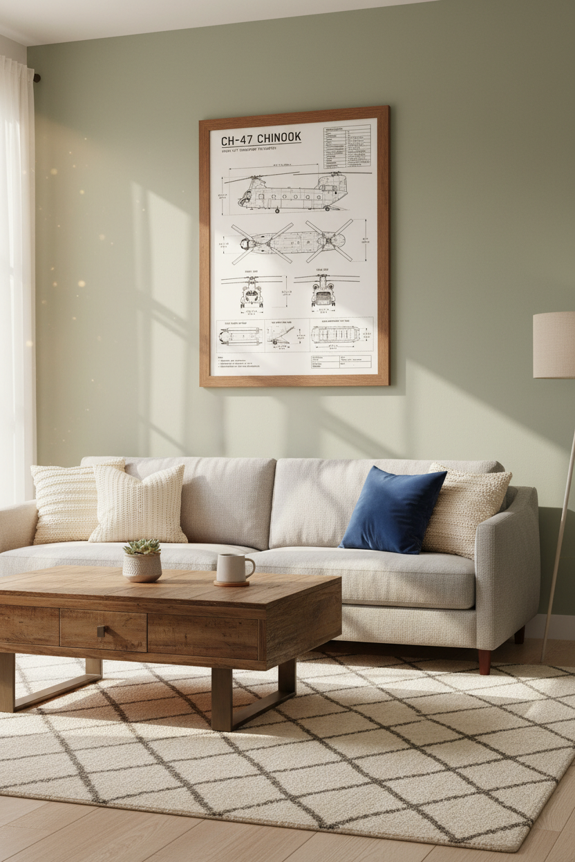 CH-47 Chinook Blueprint Wall Art | Military Aviation Poster, Man Cave Decor