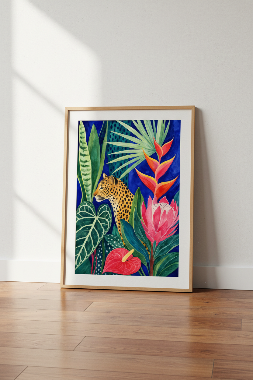 Tropical Leopard Wall Art Print | Living Room Decor | Bold Jungle Poster