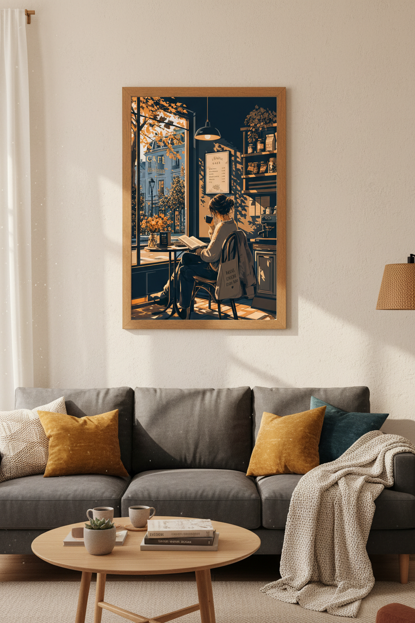 Cozy Cafe Girl Reading Wall Art | Library Decor | Dark Academia Poster