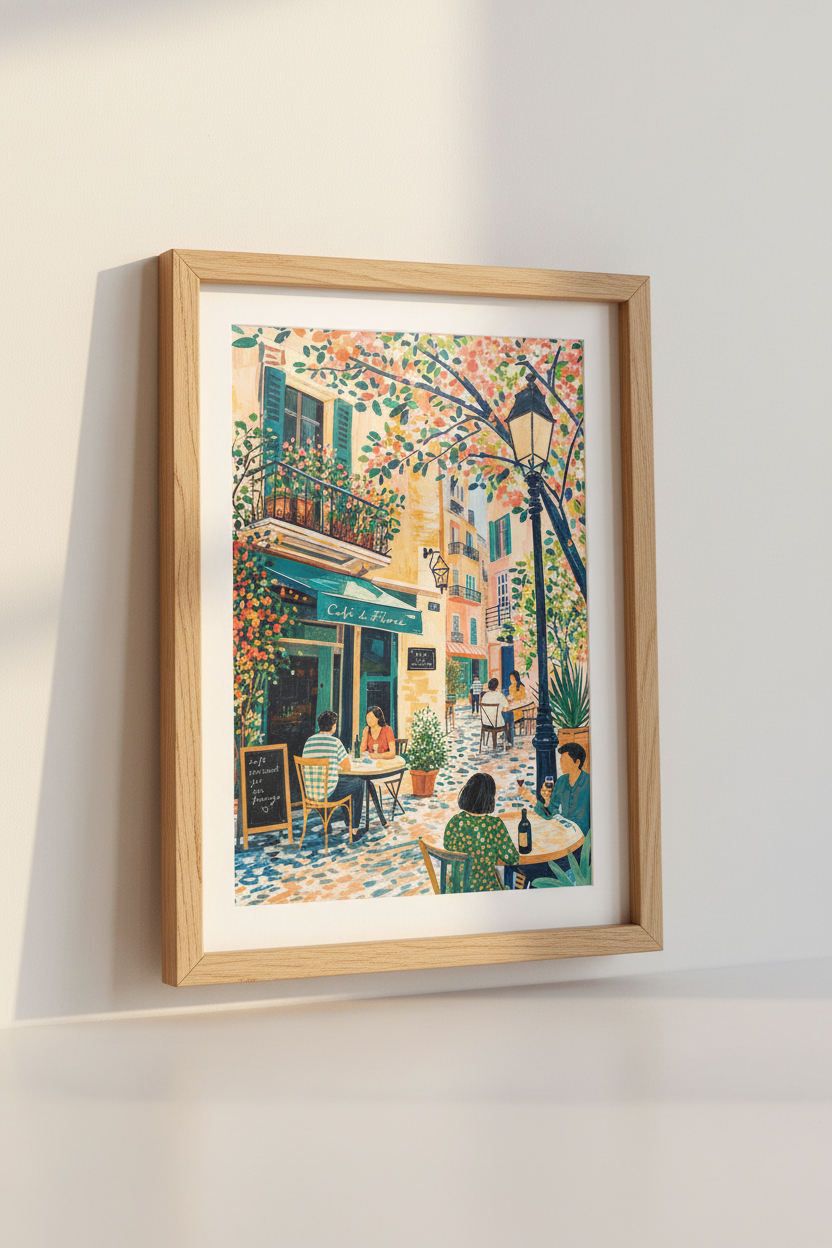 Paris Cafe Wall Art | French Bistro Painting, Colorful Street Poster Print