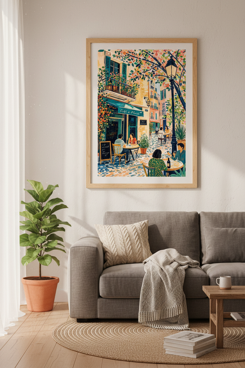 Paris Cafe Wall Art | French Bistro Painting, Colorful Street Poster Print
