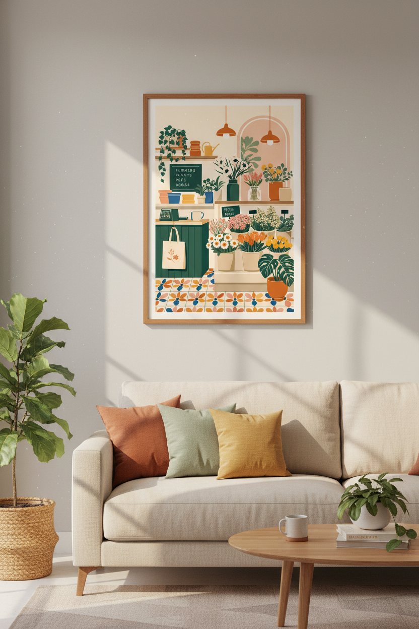 Flower Shop Wall Art | Botanical Floral Illustration, Boho Kitchen Decor Poster