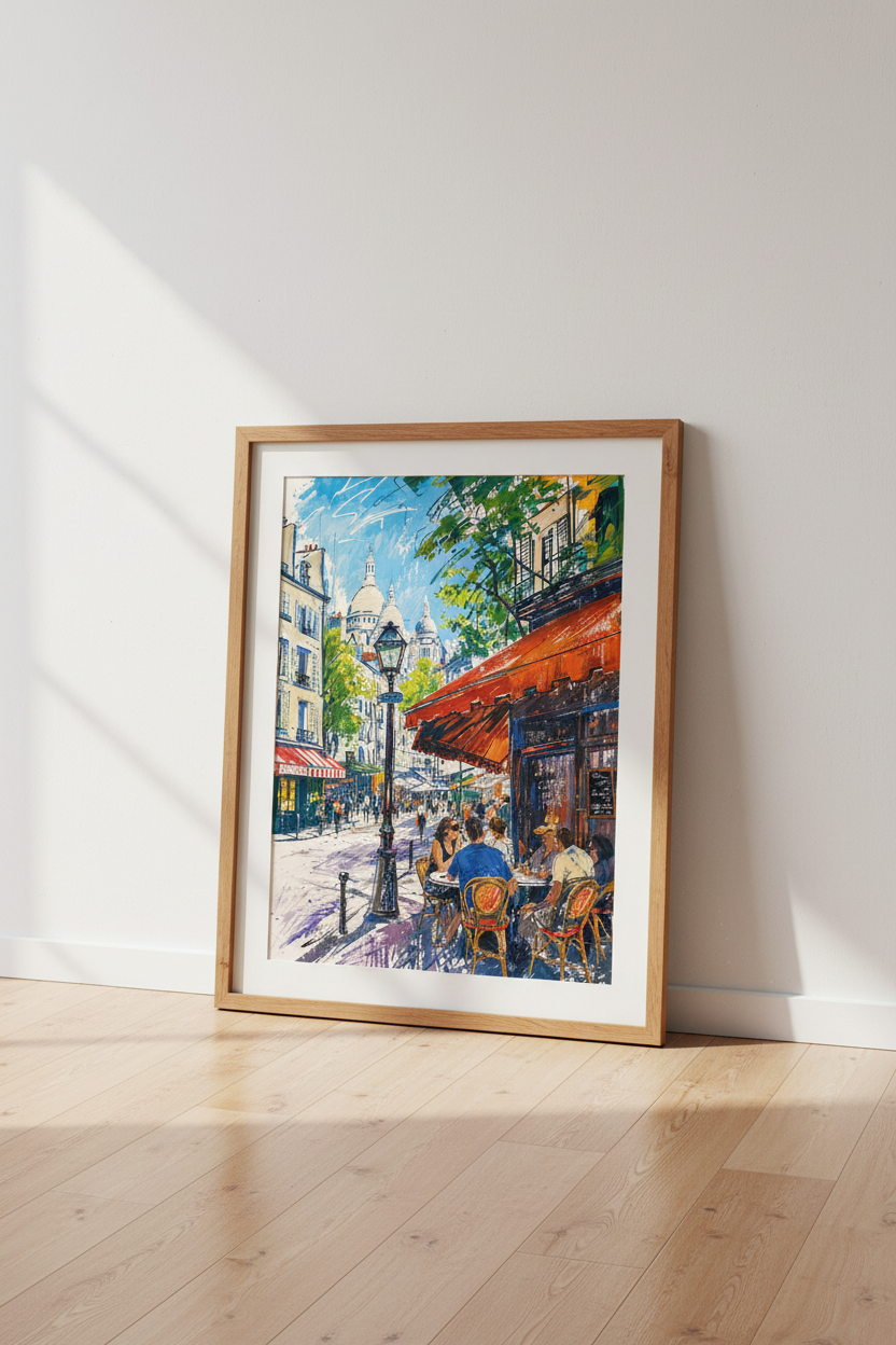 Paris Cafe Wall Art | Vibrant French Street Impressionist Print | Travel Decor Poster