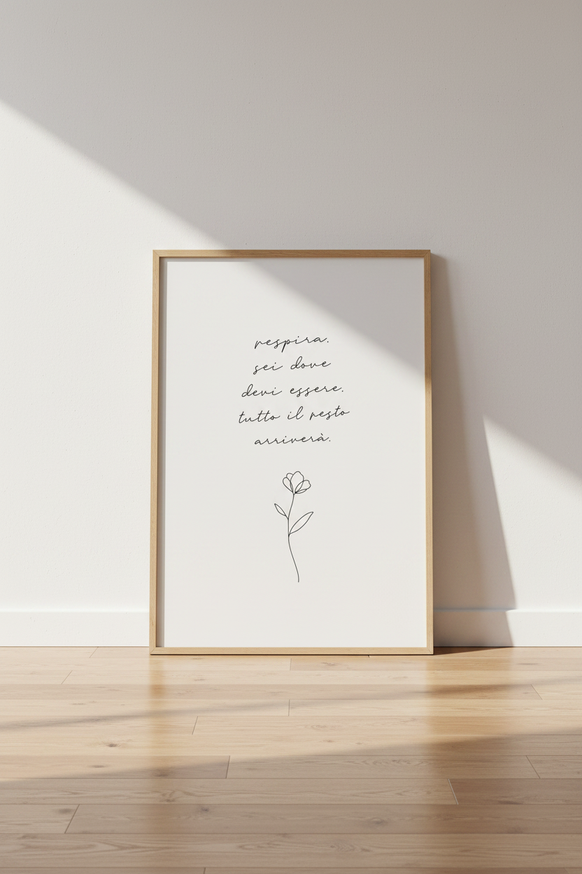 Italian Quote Flower Art | Minimalist Black & White Poster, Bedroom Decor