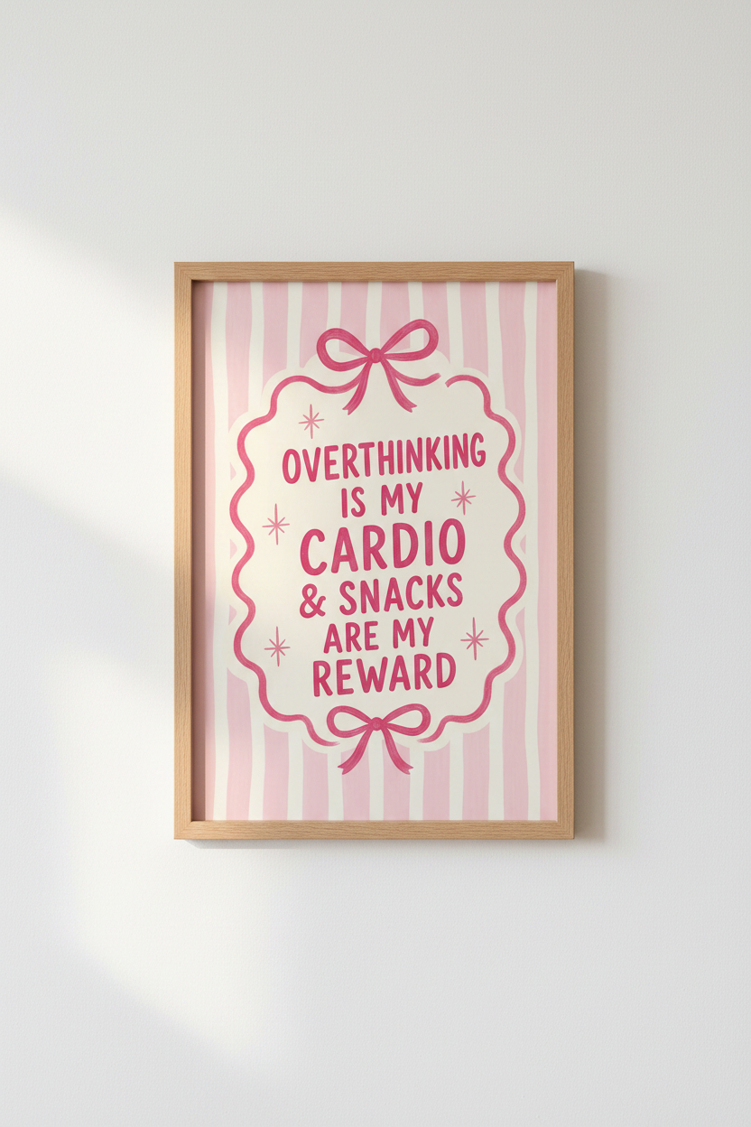 Funny Quote Wall Art Print | Pink Coquette Bow Decor | Trendy Pink Stripes Poster