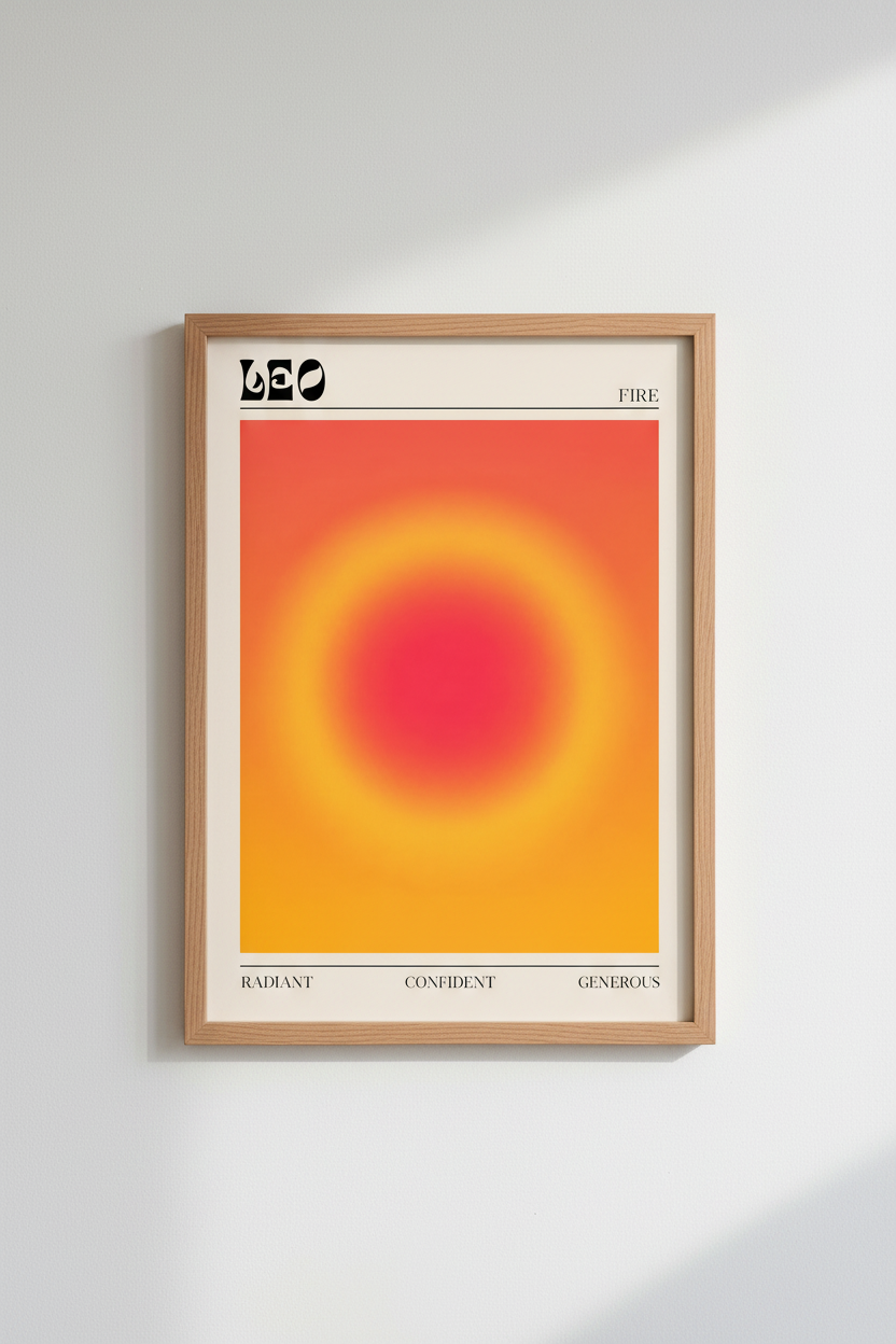 Retro Gradient Aura Print | Leo Zodiac Poster, Modern Astrology Wall Art Decor