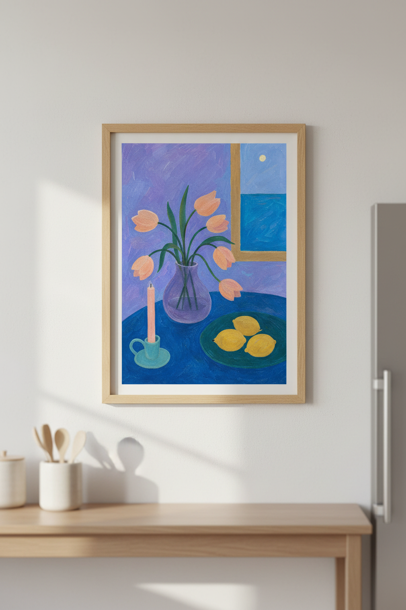 Tulip wall art | Modern Purple-Blue Palette, Living Room Decor