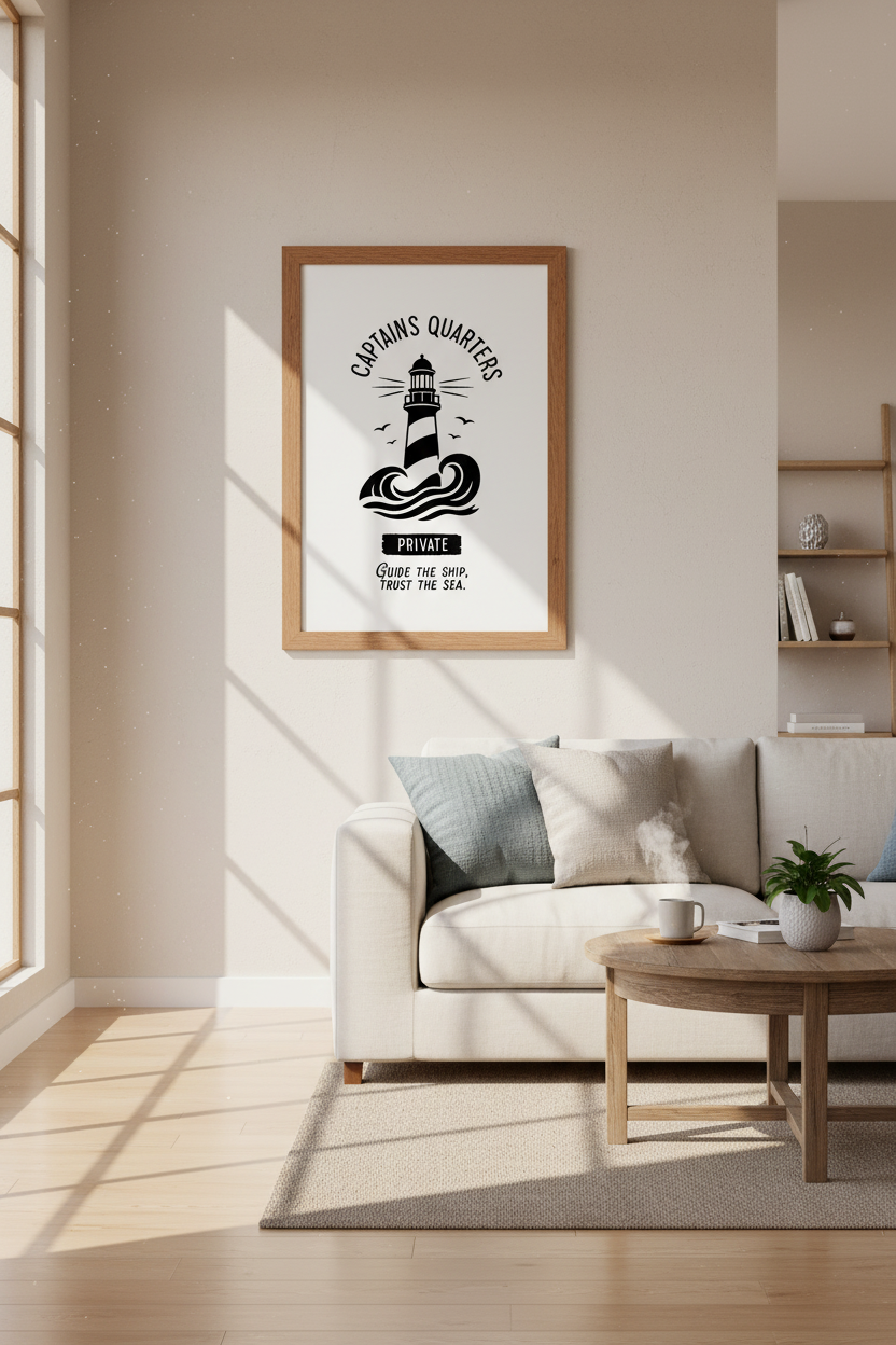 Lighthouse Captains Quarters Wall Art | Nautical Coastal Decor | Navy Style Poster