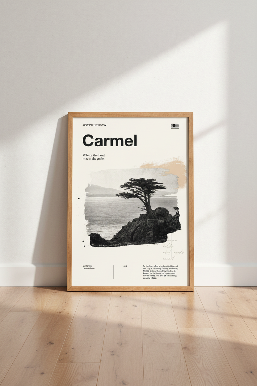 Carmel California Wall Art Print | Coastal Minimalist Decor | Lone Cypress Poster