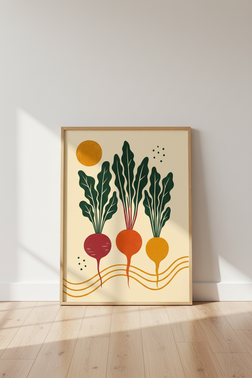 Retro Beetroot Print | Colorful Vegetable Wall Art, Modern Kitchen Decor