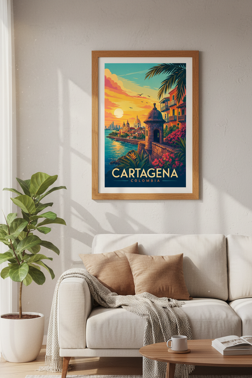 Cartagena Colombia Travel Poster | Sunset Coastal Wall Art | Vintage Aesthetic Print