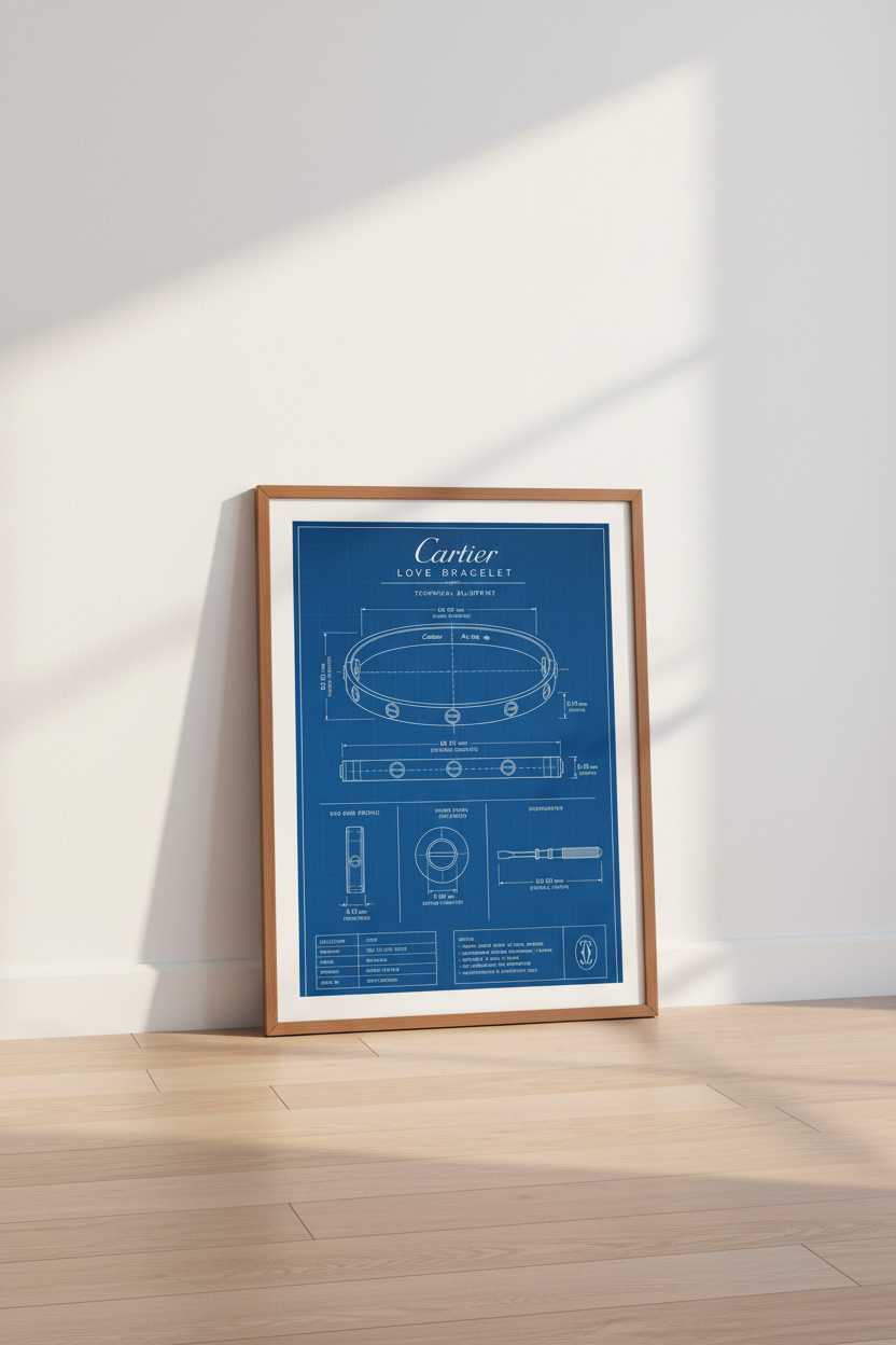 Cartier Love Bracelet Blueprint Wall Art | Luxury Fashion Decor | Minimalist Poster