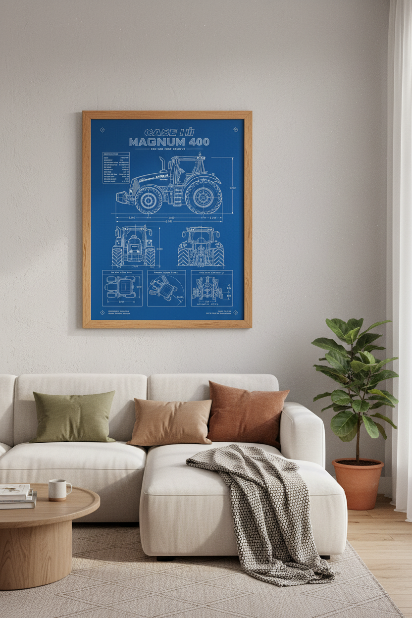 Case IH Magnum 400 Tractor Blueprint Art | Office Decor | Industrial Farmhouse Poster