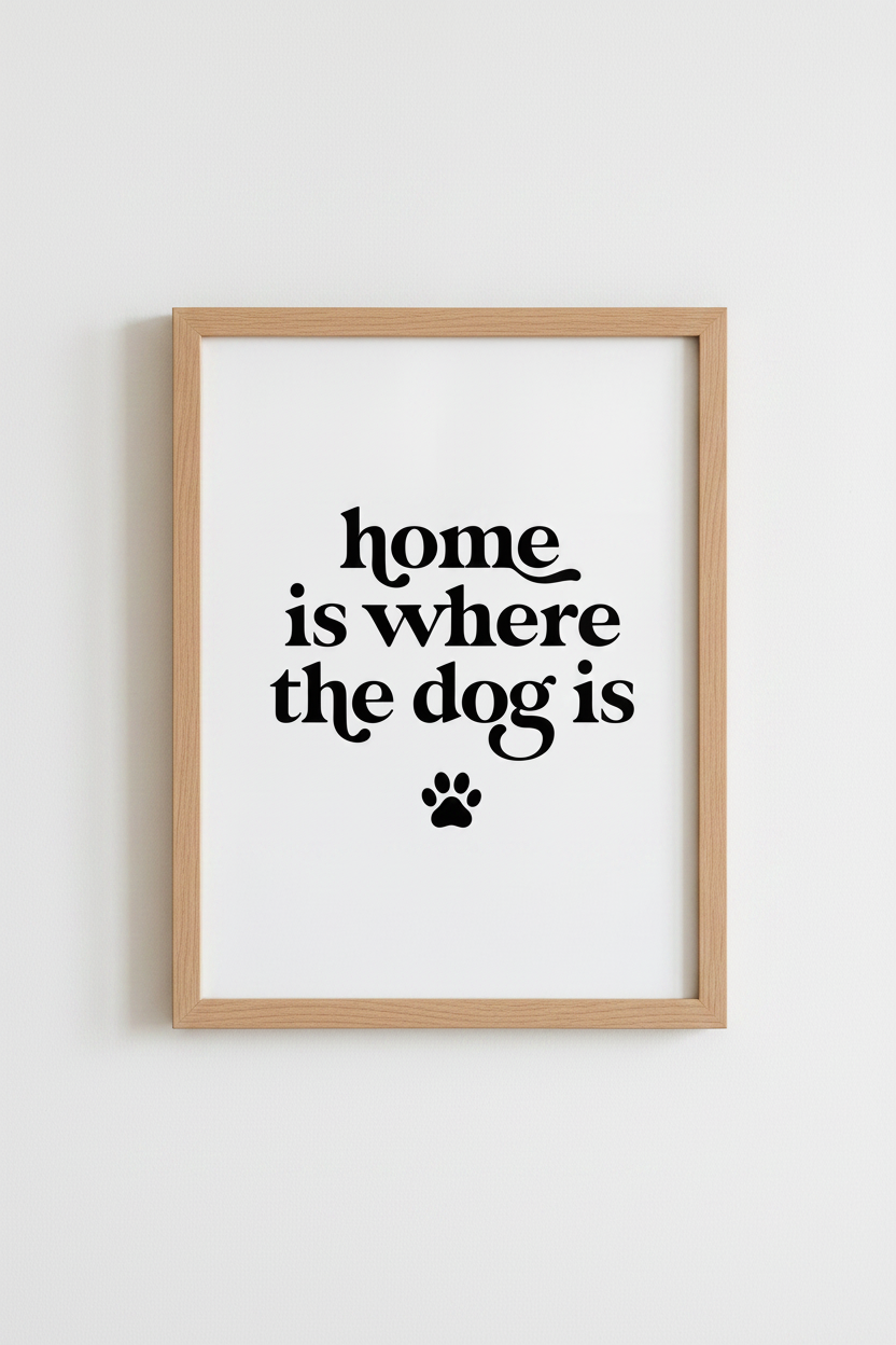 Home Is Where The Dog Is Wall Art Print | Dog Lover Decor | Minimalist Poster