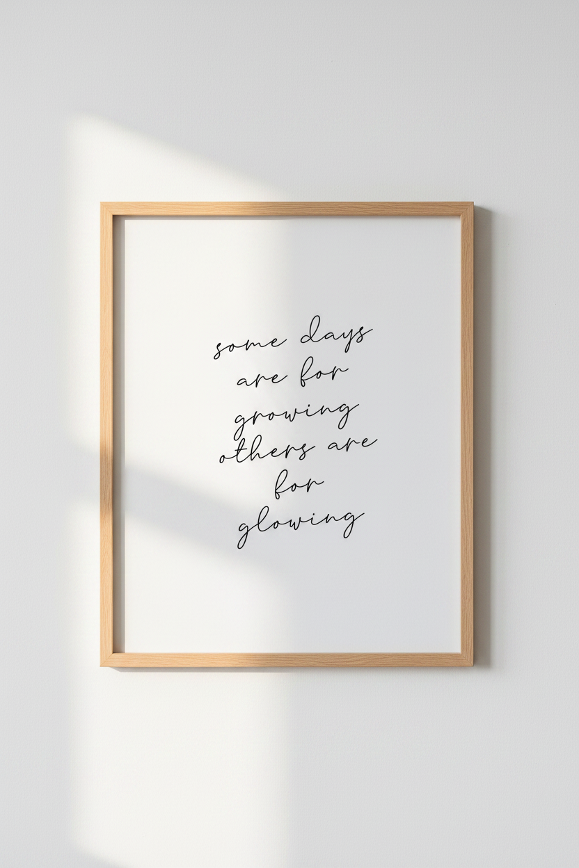 Growing and Glowing Quote Wall Art | Minimalist Script, Bedroom Decor | Modern Poster