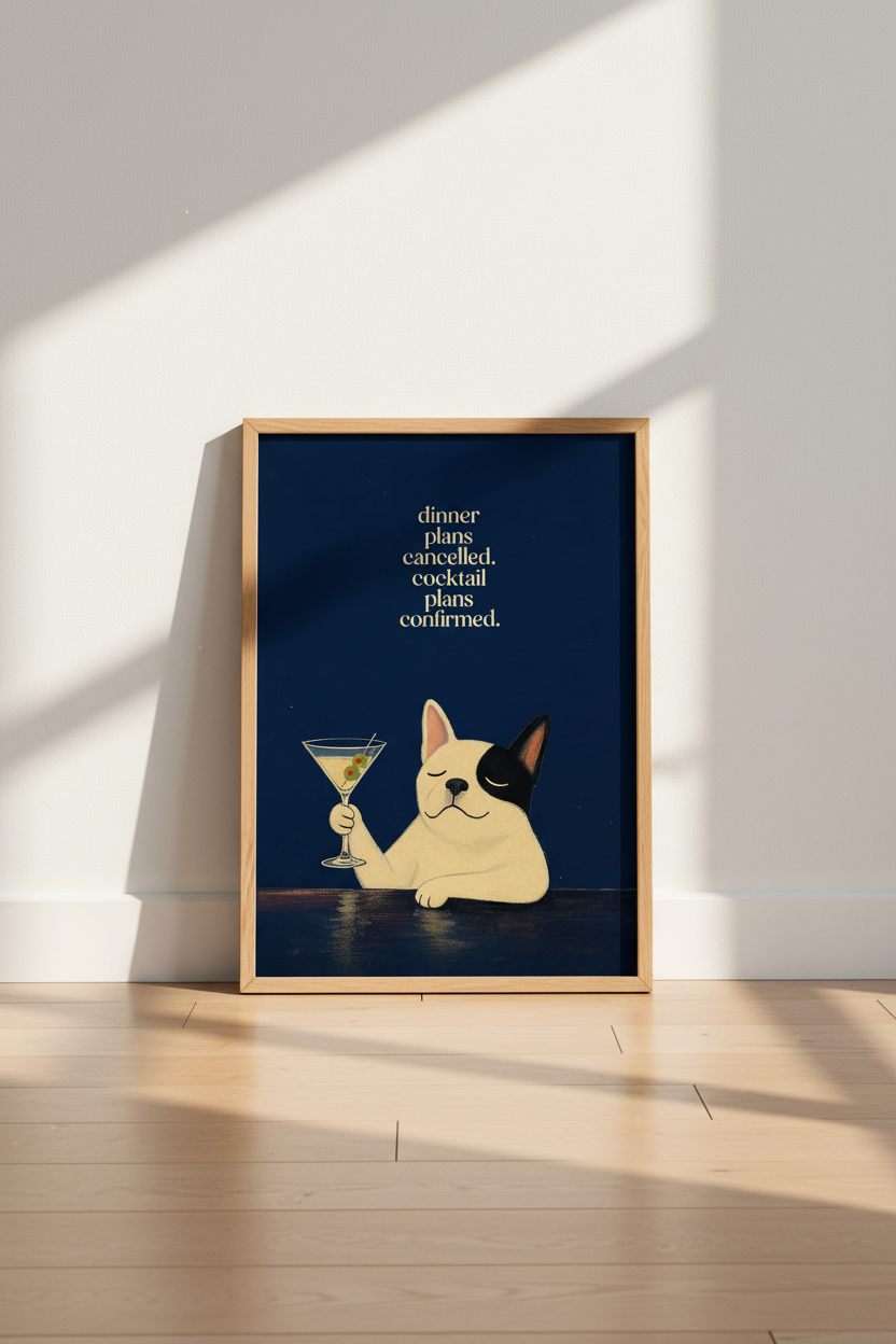 Funny dog wall art | Navy palette, living room decor