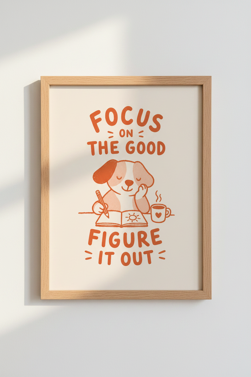 dog wall art | warm orange illustration, cozy living room