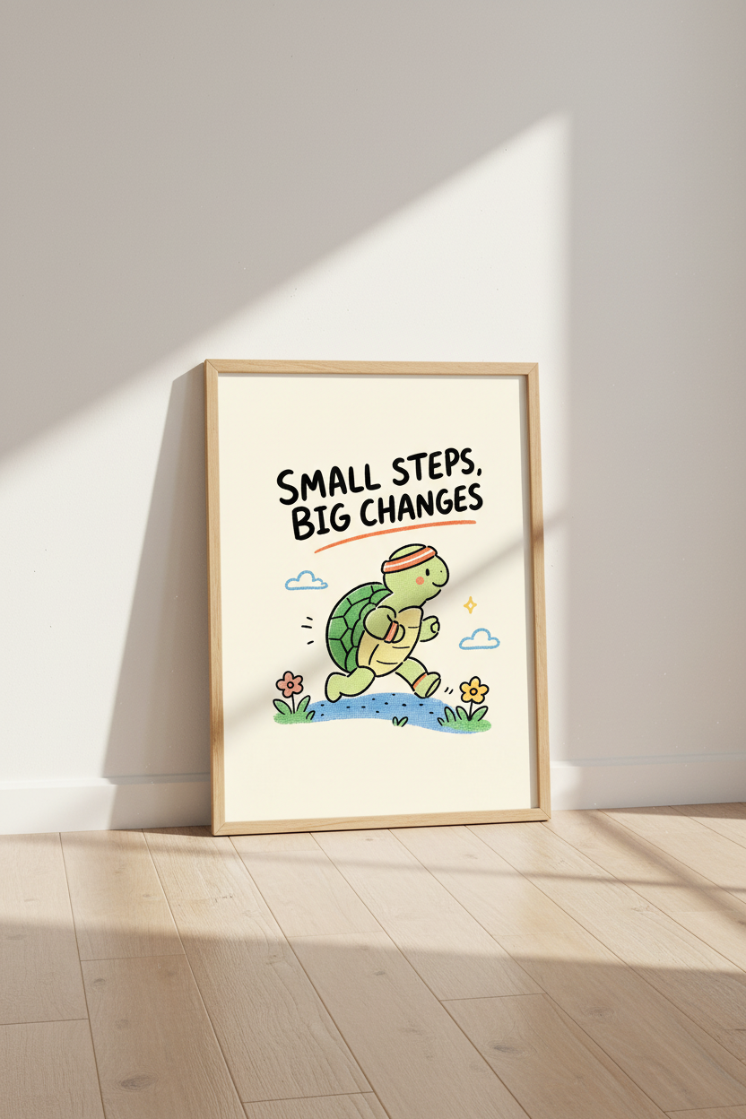 Turtle Wall Art | Whimsical Illustration, Pastel Tones, Living Room Decor