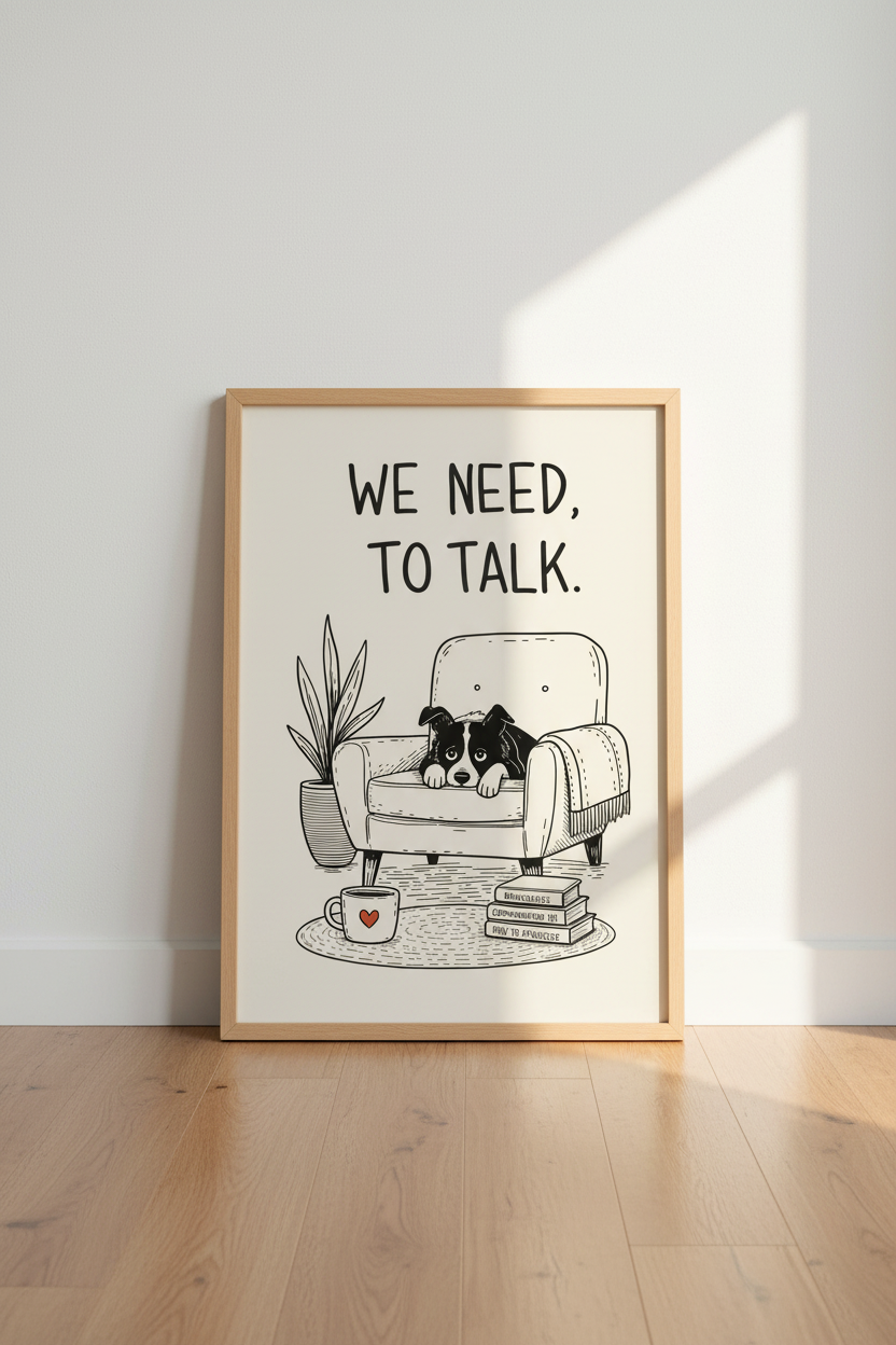 Funny Border Collie Wall Art | Dog Lover Office Decor | Minimalist Poster