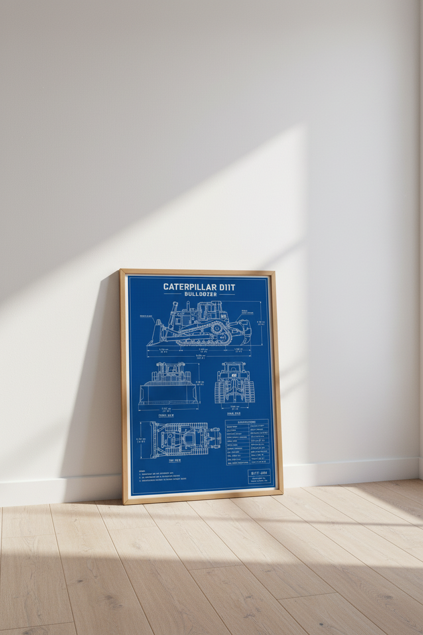 Caterpillar D11T Bulldozer Blueprint Wall Art | Office Decor | Heavy Machinery Poster