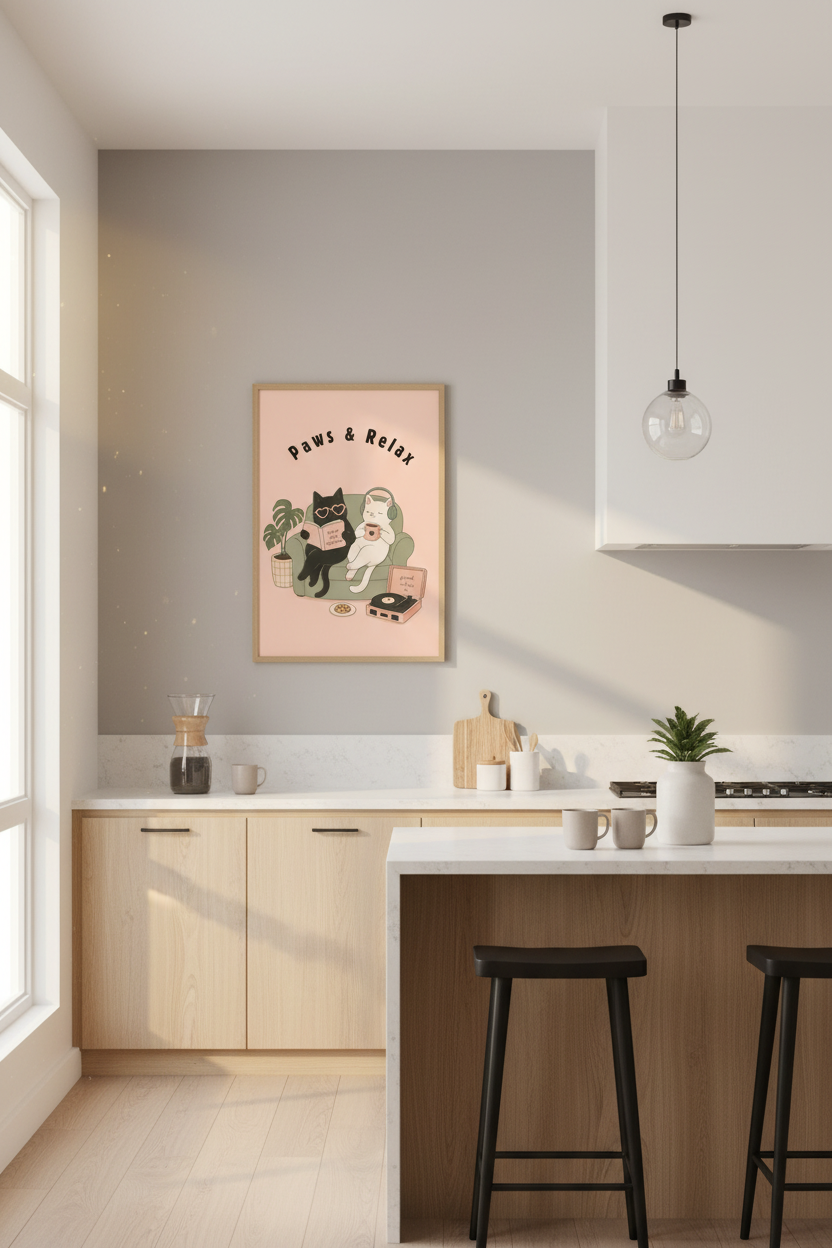 Funny Cat Wall Art Print | Cute Kitten Poster, Aesthetic Pink Home Decor