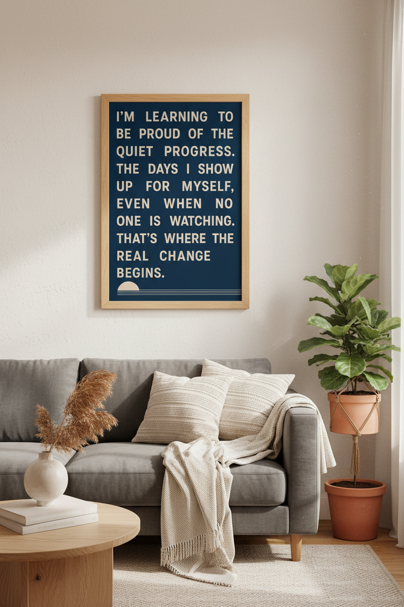 Quiet Progress Quote Wall Art | Navy & Cream Minimalist Poster | Office Decor