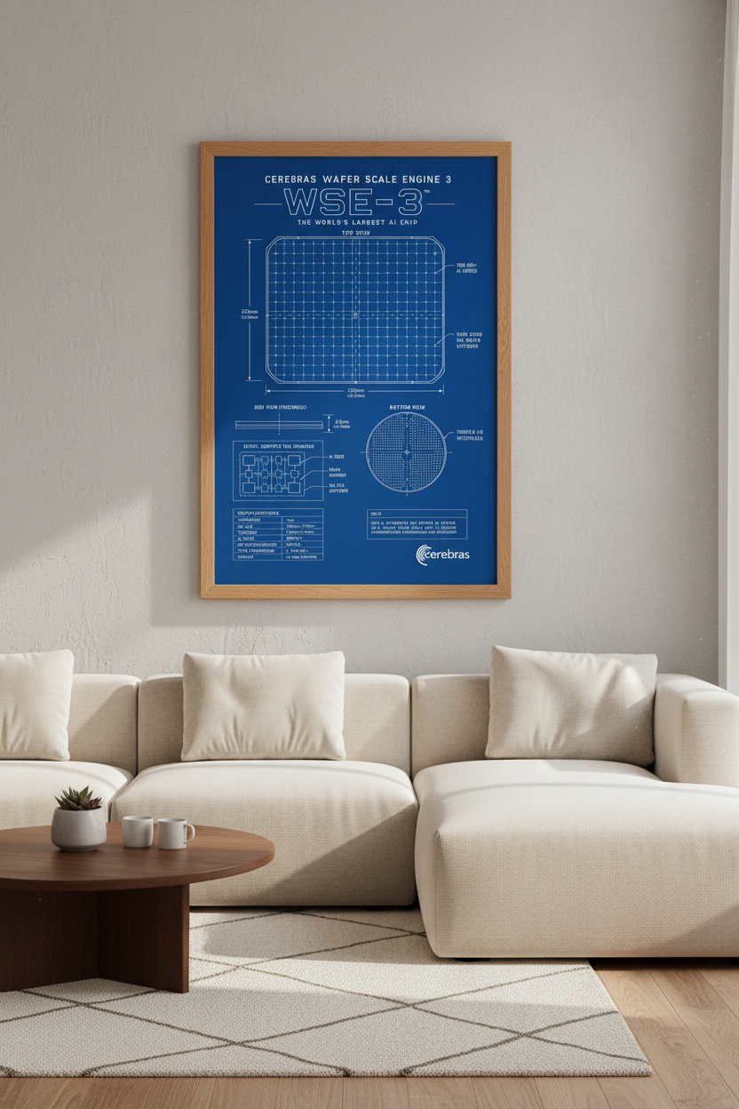 Cerebras WSE-3 AI Chip Blueprint | Tech Schematic Poster, Office Decor