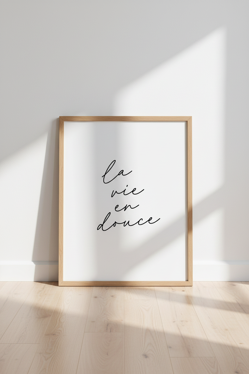 La Vie en Douce French Quote Print | Minimalist Script Wall Art | Parisian Decor Poster