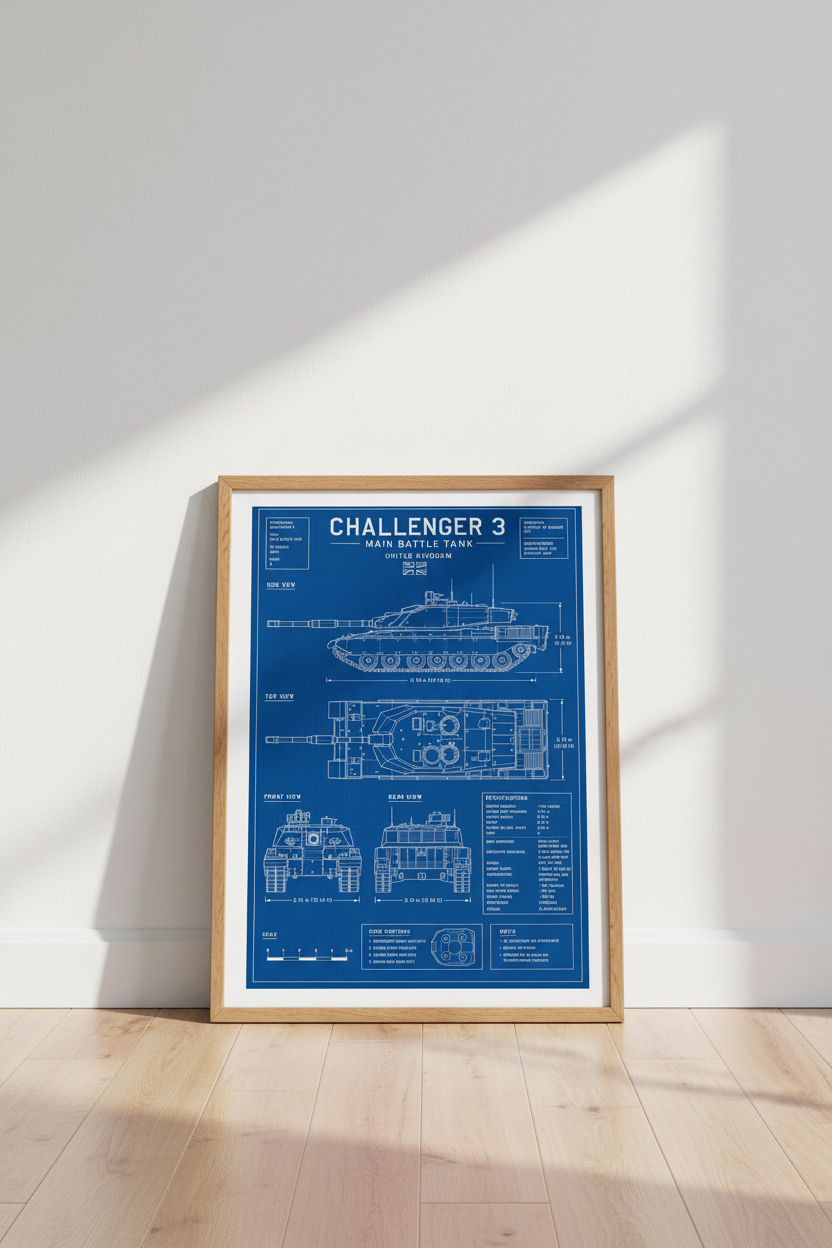 Challenger 3 Tank Blueprint Wall Art | Office Decor | Military Schematic Poster