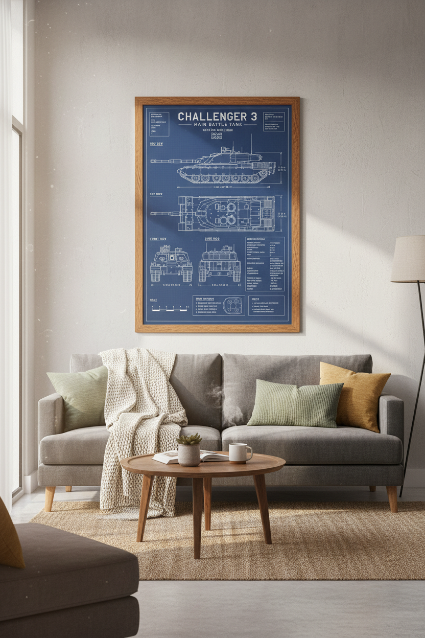 Challenger 3 Tank Blueprint Wall Art | Office Decor | Military Schematic Poster
