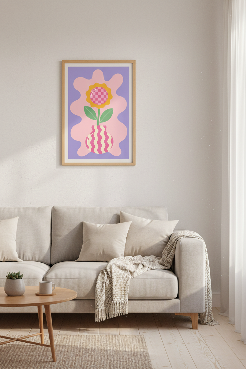 Danish Pastel Wall Art Print | Y2K Flower Aesthetic Poster | Pink & Purple Dorm Decor