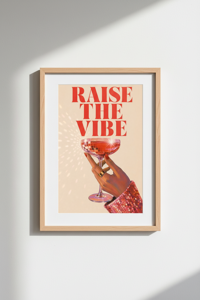 Retro Disco Wall Art Print | Red Bar Cart Decor | Modern Aesthetic Poster