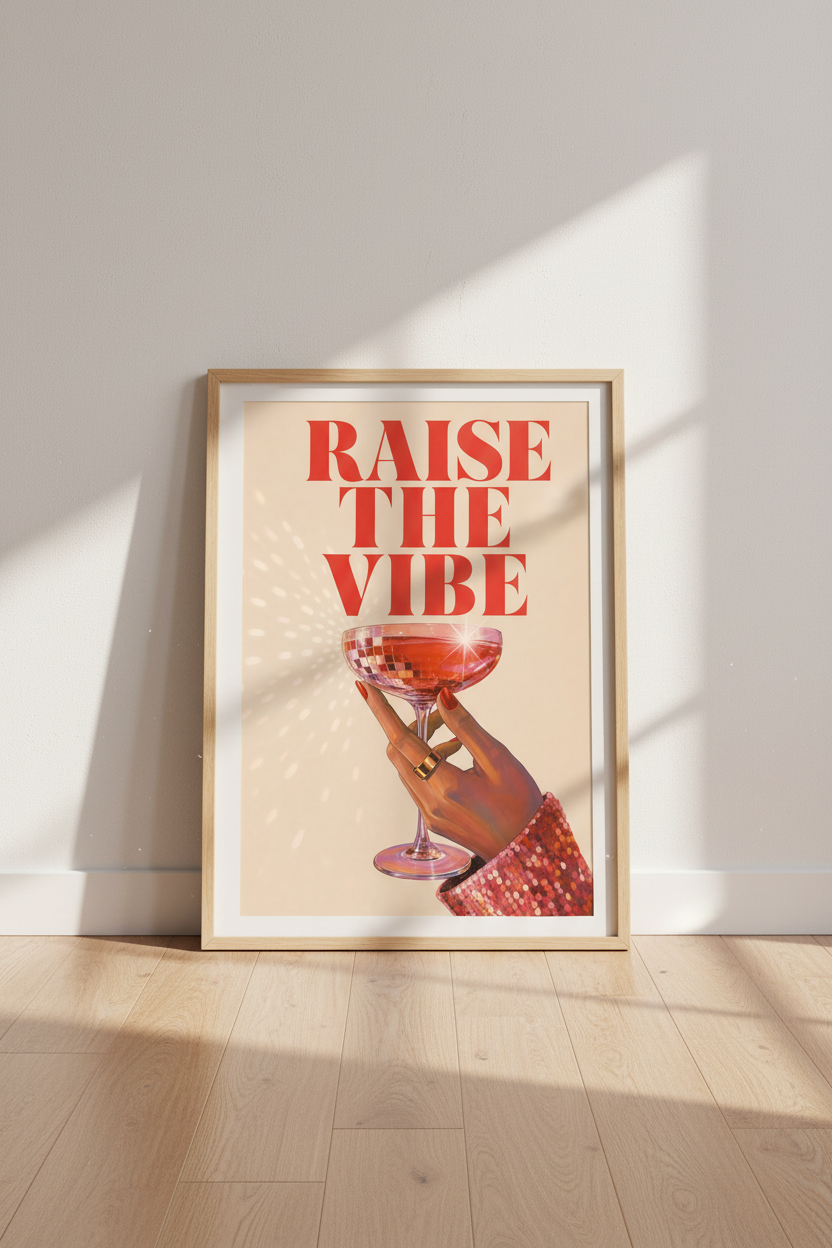 Retro Disco Wall Art Print | Red Bar Cart Decor | Modern Aesthetic Poster