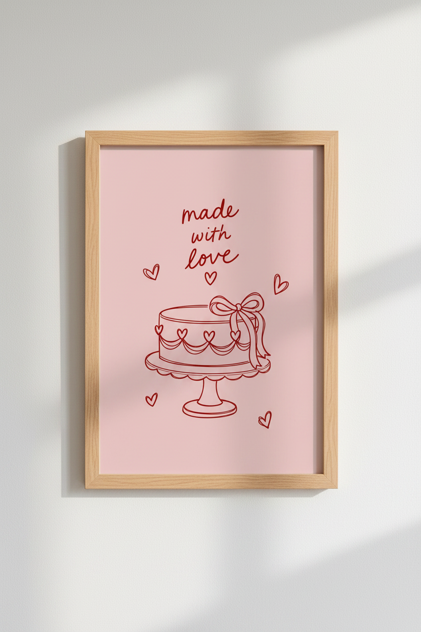 Pink Cake Wall Art Print | Kitchen Decor | Coquette Aesthetic Poster