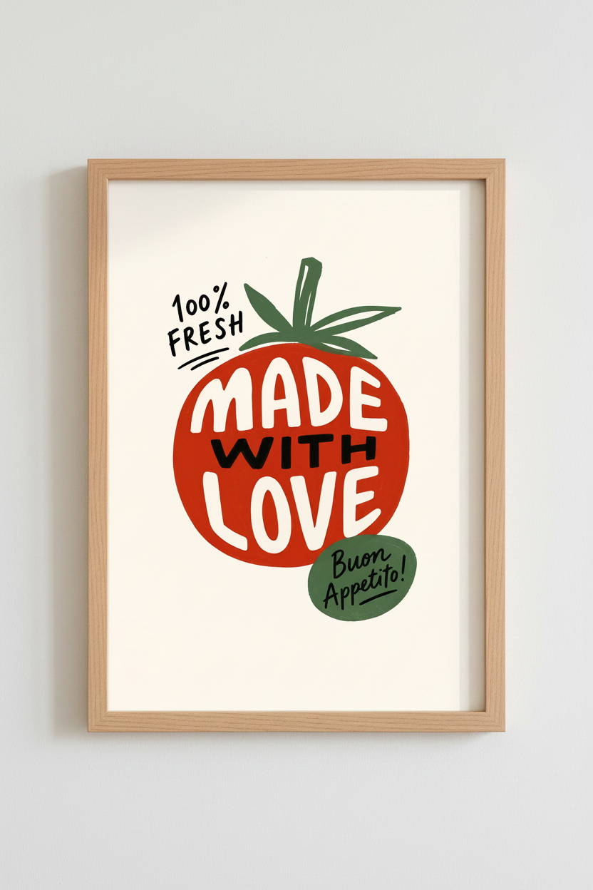 Tomato Kitchen Wall Art Print | Italian Food Poster, Red & Cream Dining Decor
