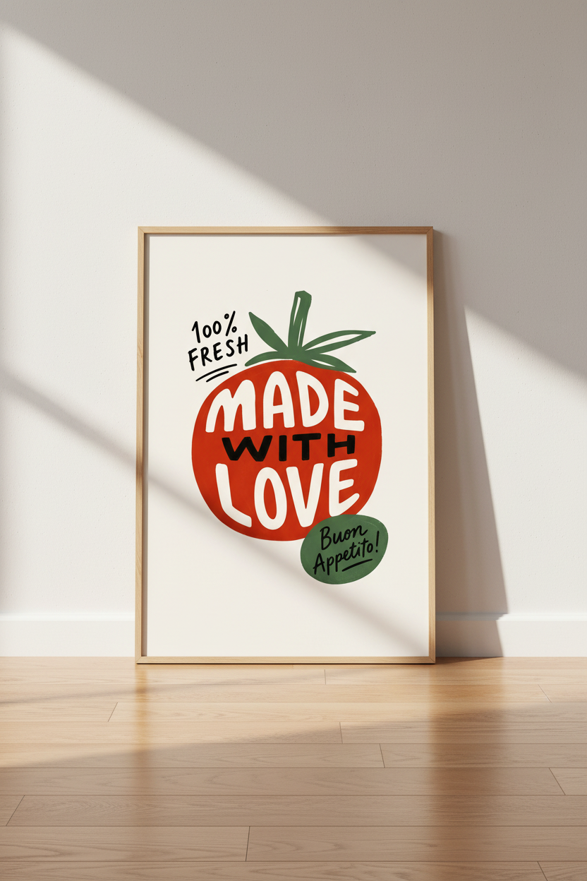Tomato Kitchen Wall Art Print | Italian Food Poster, Red & Cream Dining Decor