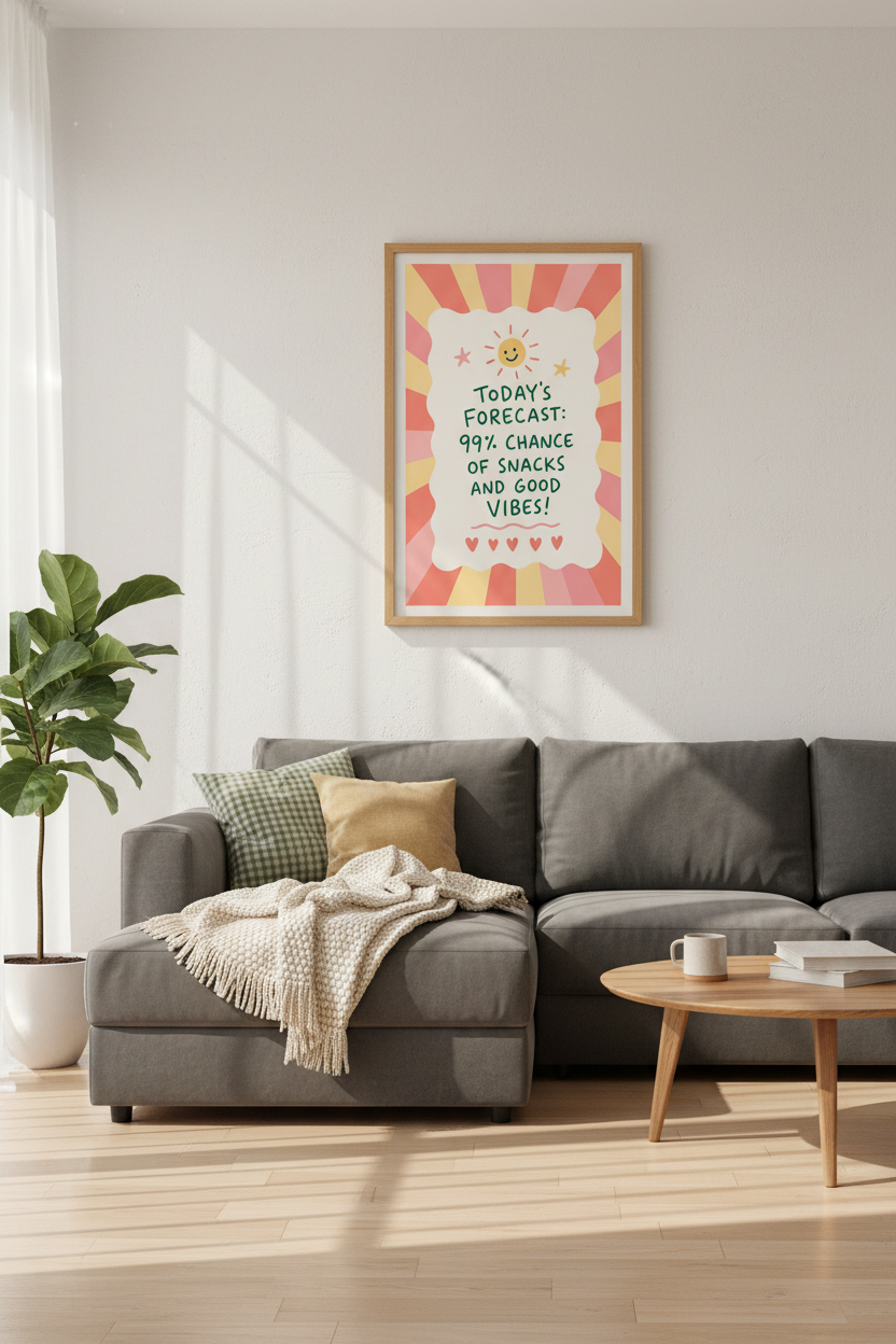 Retro Sunburst Good Vibes Wall Art | Colorful Kitchen Decor | Groovy Danish Pastel Poster