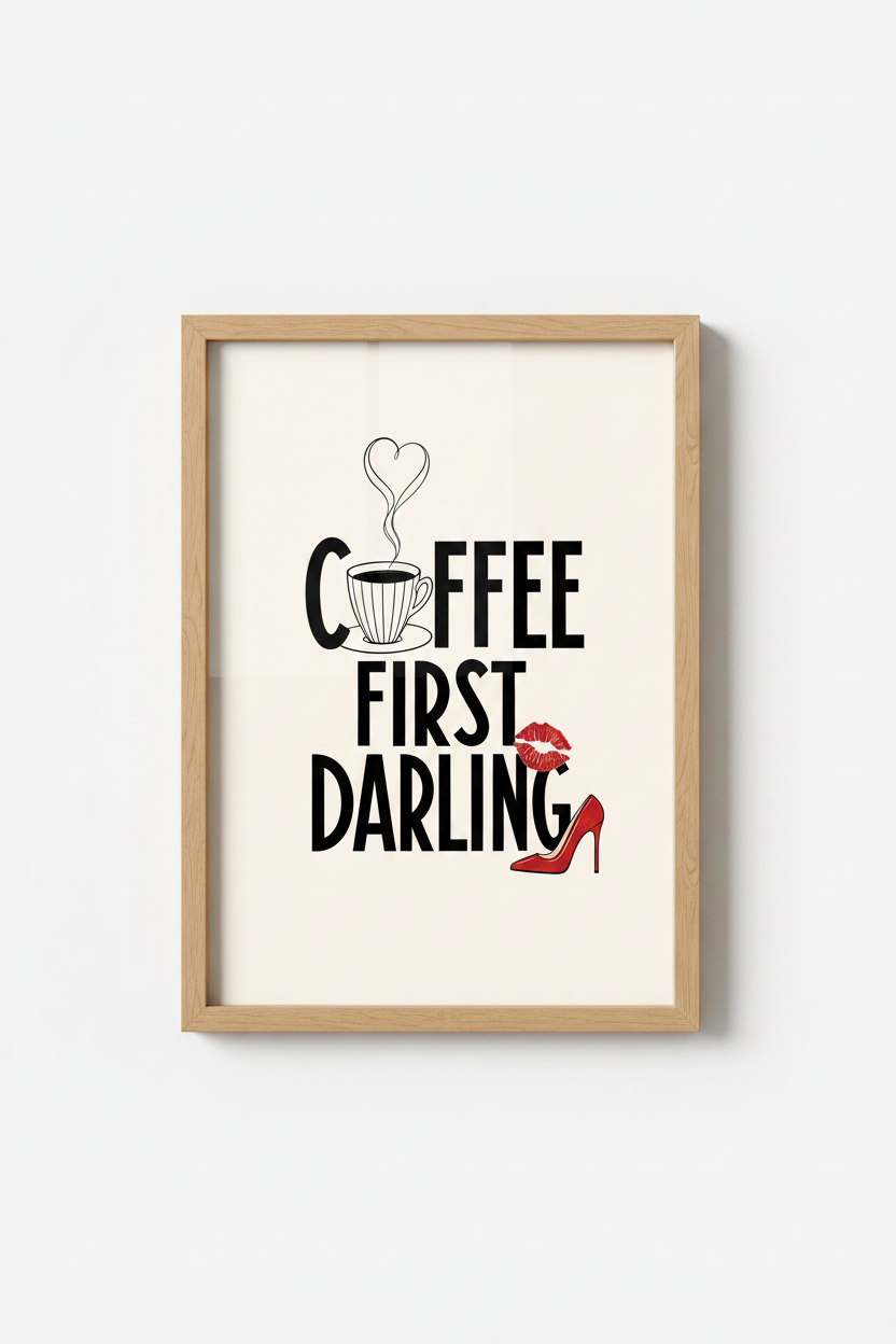 Coffee First Darling Wall Art | Chic Fashion Poster, Bedroom & Office Decor