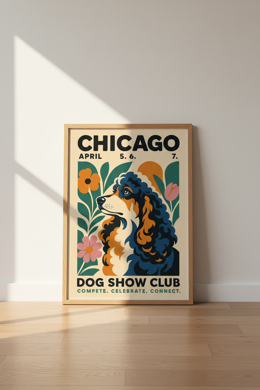 Chicago Dog Show Art Print | Retro Spaniel Poster, Living Room Decor