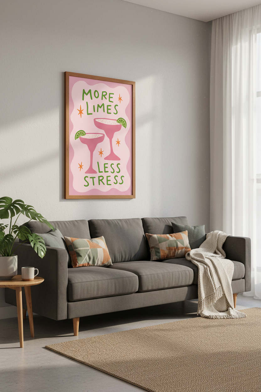 Margarita Quote Wall Art | Pink Bar Cart Decor | Retro Cocktail Poster