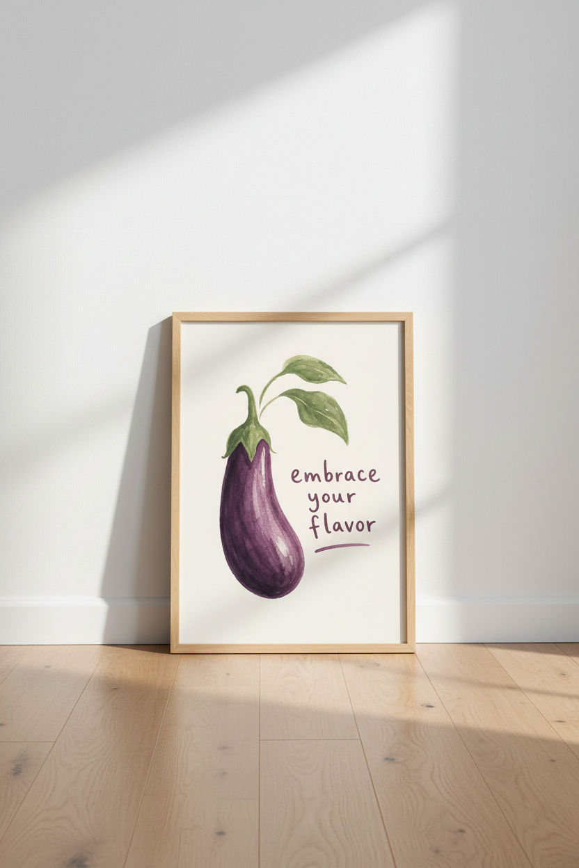 Watercolor Eggplant Art | Purple Kitchen Decor, Foodie Gift Poster